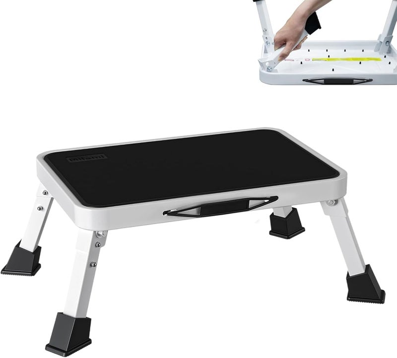 Mifami RV Step Stool Foldable 1-Step Stool Ladder Sturdy Metal Stable Step Ladder with a Non-Slip Platform Supports up to 500 lb with Non-Slip Rubber Feet, Easy to Carry (White, One-Step) - Image 1